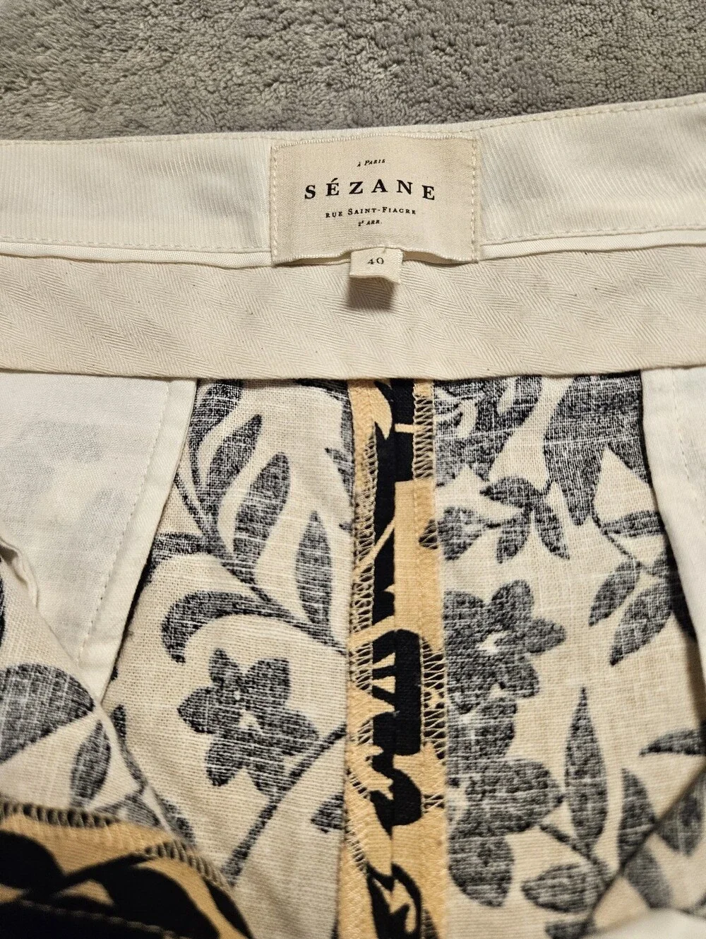 Sezane Martin Crop Nora Print Trousers Linen Blend Floral Pants Size 8